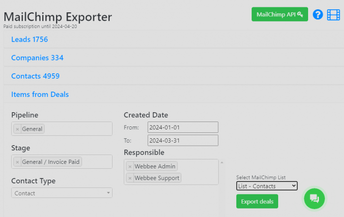 MailChimp Exporter app for Bitrix24 new release