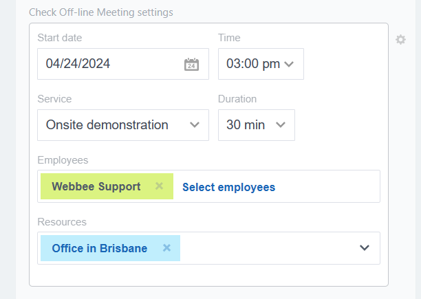Example of the off-line meeting booking