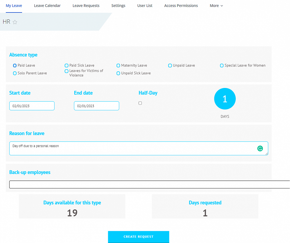 PTO and day-offs tracking - Leave Management in Bitrix24 for HR