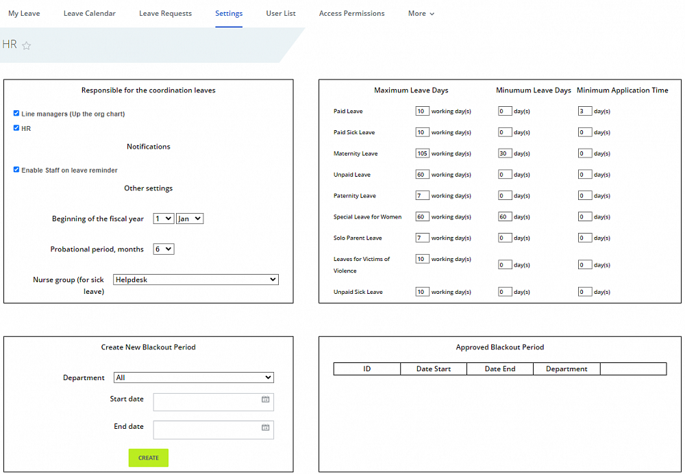 PTO and day-offs tracking - Leave Management in Bitrix24 for HR